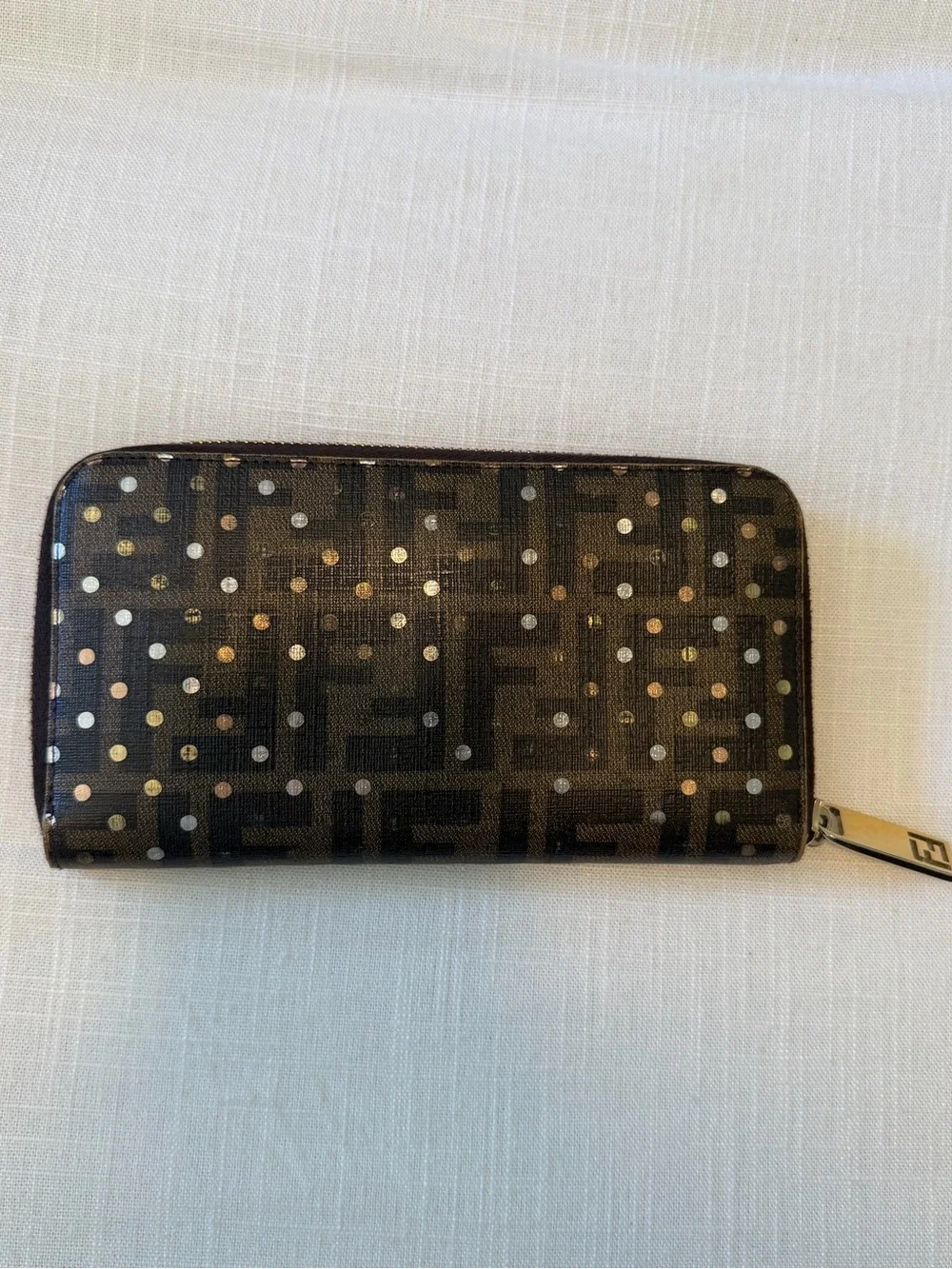 Zucca Spalmati Polka Dot Zip Around Wallet Tobacco Silver Gold